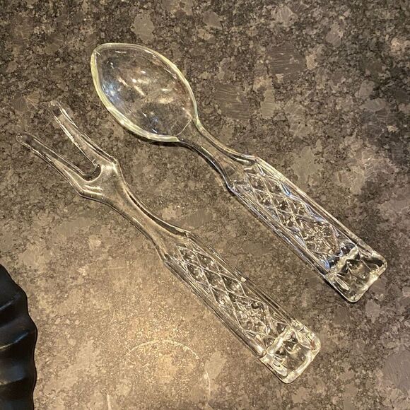 Vintage Crystal Salad Fork & Spoon Wexford By Anchor Hocking - Picture 2 of 9